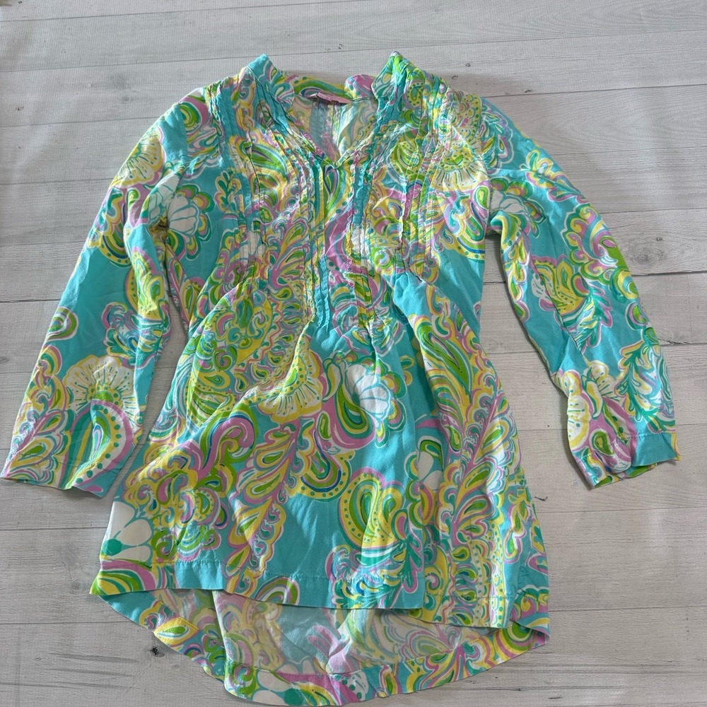 Lily Pulitzer Tunic Top Sarasota Shore lay Blue V-neck women's XS